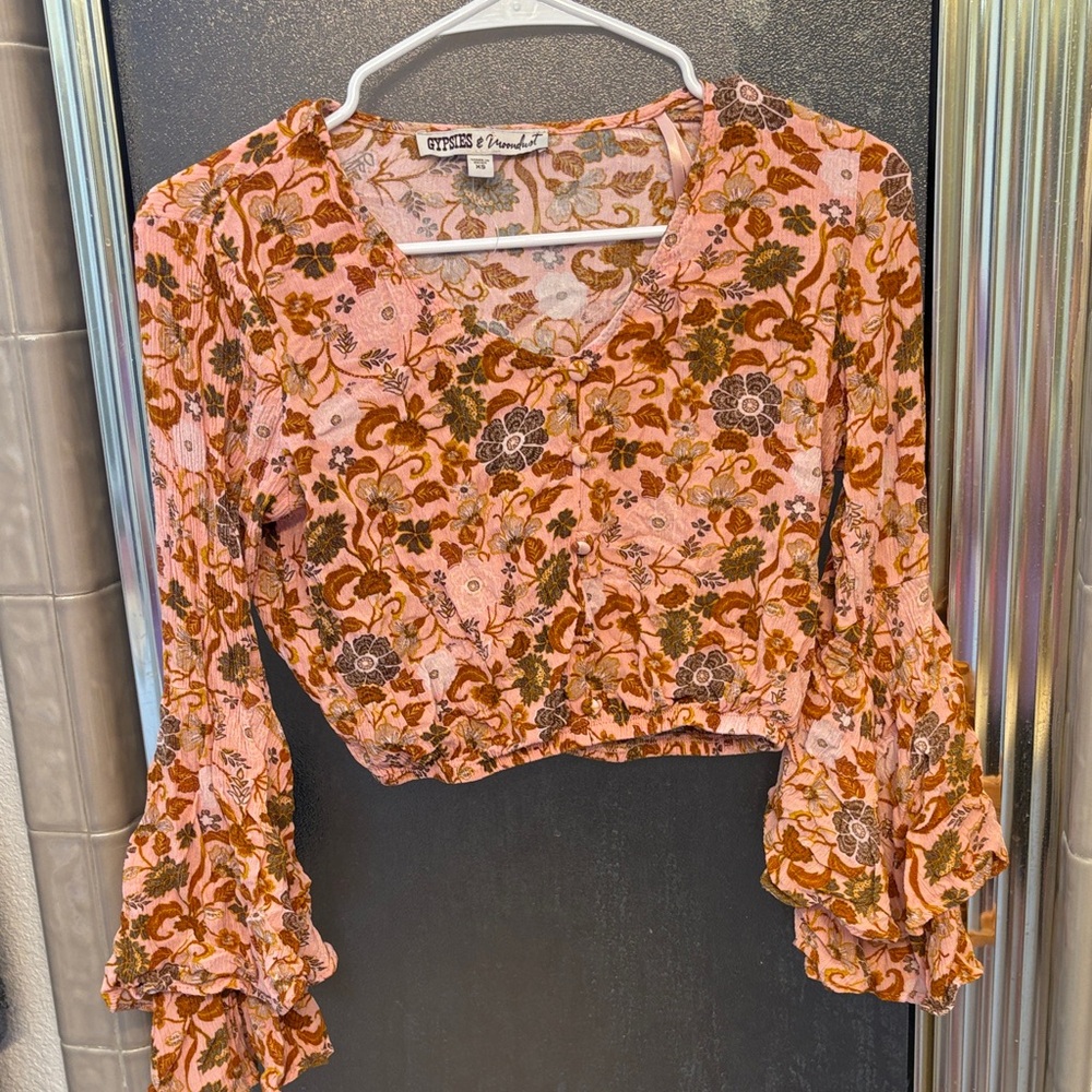 Gypsies & Moondust Pink and Brown Floral Blouse